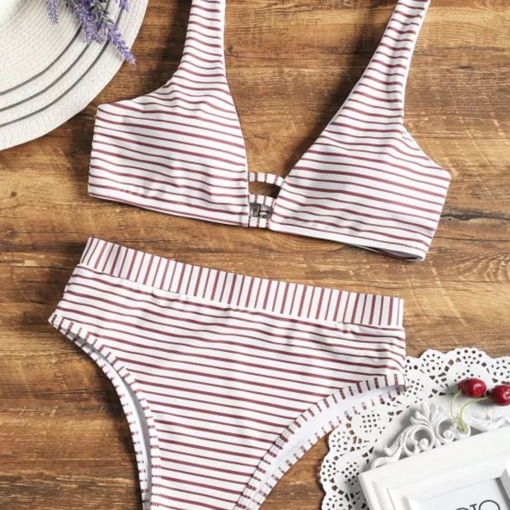 Zaful High Cut Striped Bikini Set (M)